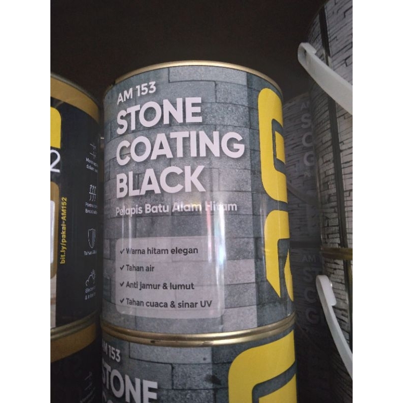 Cat pelapis batu alam AM 153 Stone coating black 1 liter Hitam coating batu alam
