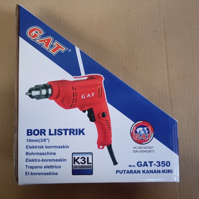 Mesin Bor Listrik/Drill Merk GAT - 350 (10mm) 350w