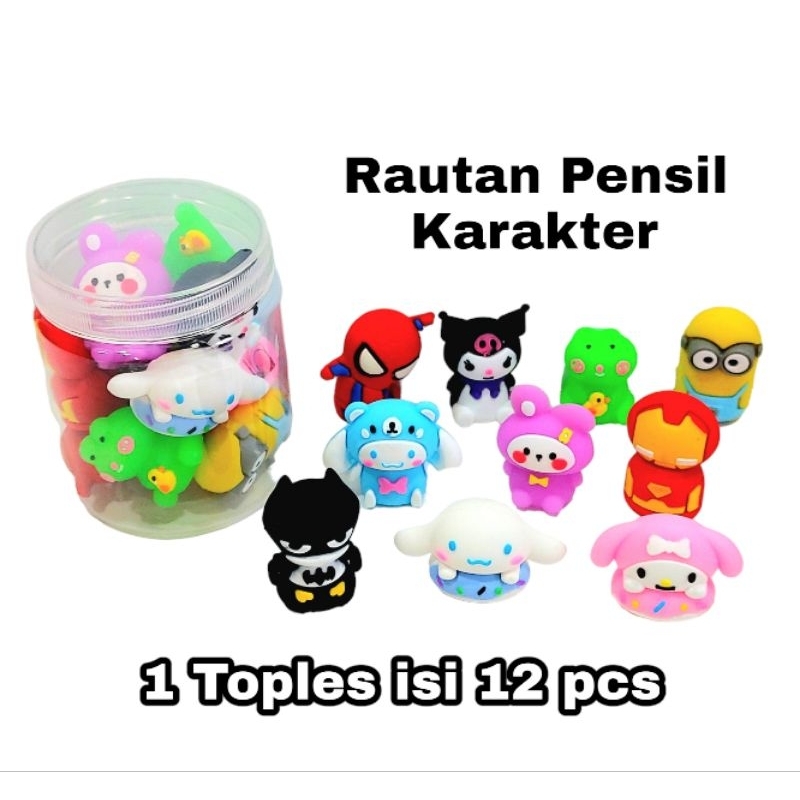 

Serutan Rautan Pensil Toples isi 12 pcs kuromi spiderman iron man my melody cinnamorol batman minion