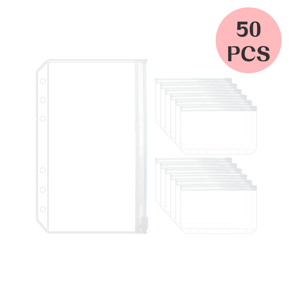 

10/30/50PCS A6 Binder Pockets 6 Holes Budget Envelopes for Cash System, Zipper Folders for 6-Ring Budget Binder Notebook, Loose Leaf Bags, Waterproof PVC Document Pouch Organizers