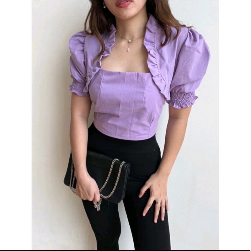 Sooya shirt Atasan wanita crop top Lilac Ungu muda