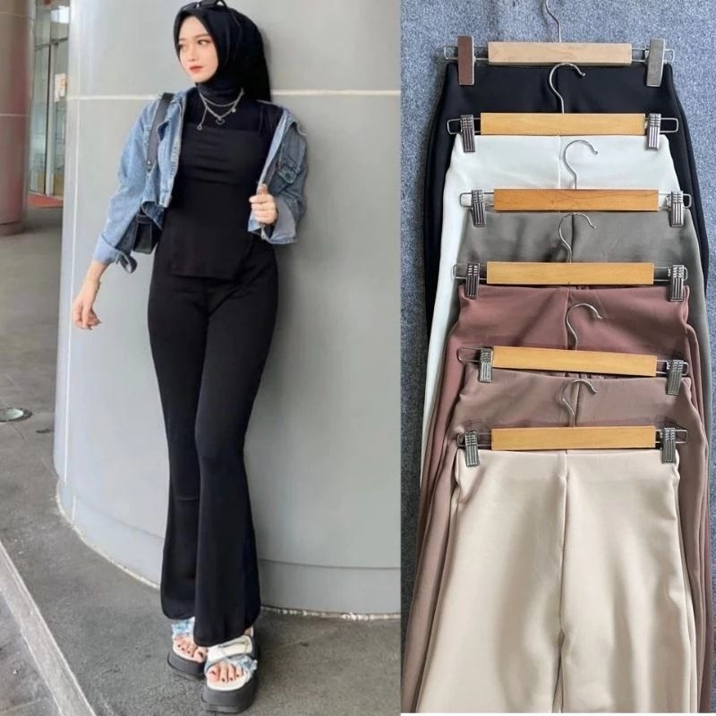 Flare pants scuba - Flare pants highwaist - Highwaist kulot cutbray - Cutbray scuba pants