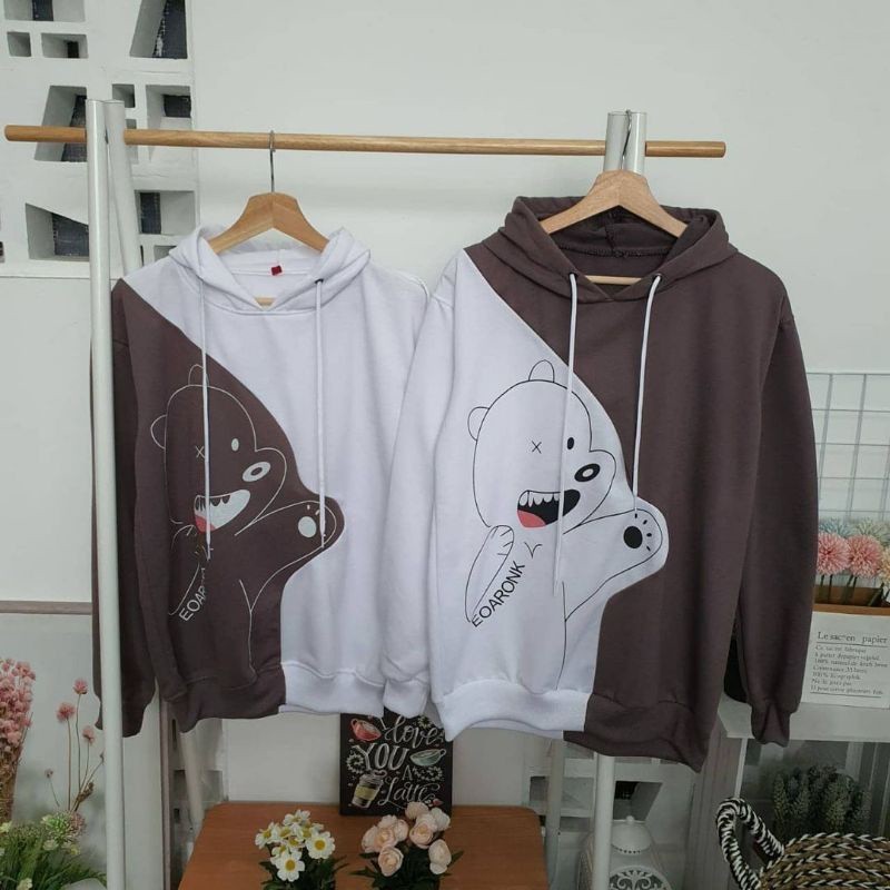 ( isi 2 pcs) Terbaru jaket hoodie BURGUNDY BEAR / Jaket couple pasangan terbaru / sweater couple pas