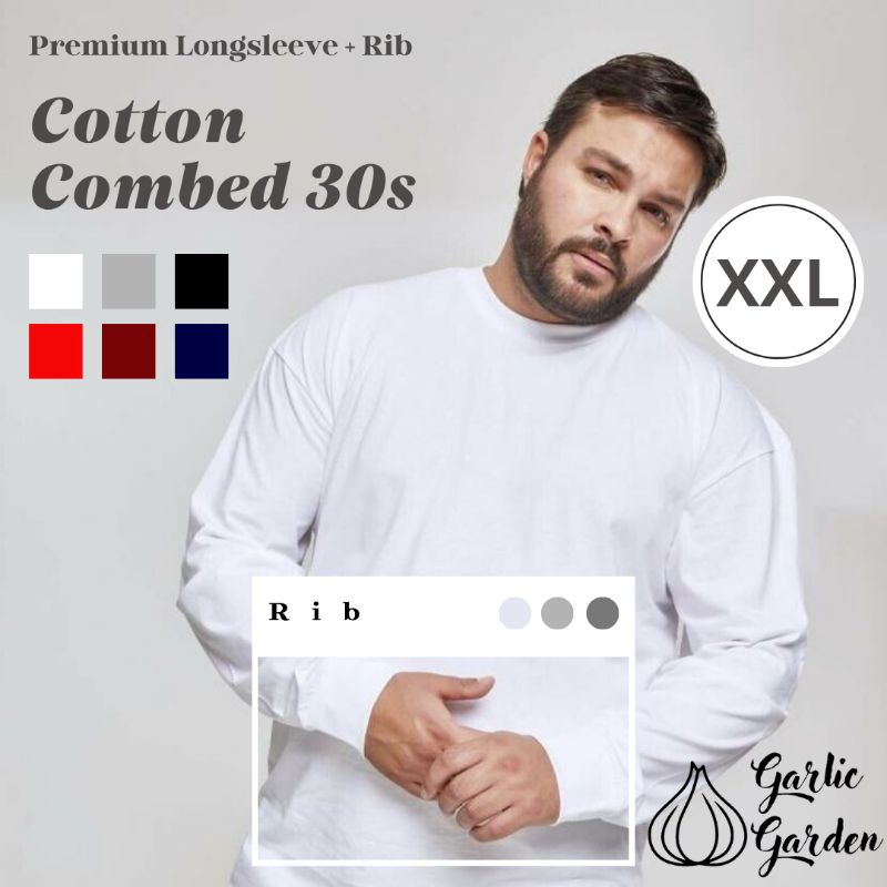 [PREMIUM] KAOS POLOS LENGAN PANJANG RIB COTTON COMBED 30S XXL 2XL JUMBO SUPER SOFT PREMIUM HITAM PUT