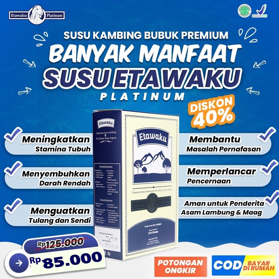 

Termurah SUSU ETAWAKU PLATINUM TERBUKTI AMPUH Susu Kambing Etawa Asli Original Provit Solusi Atasi Masalah Pernapasan Asma Kolesterol Tinggi Susu Kambing Etawa Bubuk Naga SP 25gr Untuk Penyakit Asma Sesak Napas dan Gangguan Pernapasan TBC Terlaris