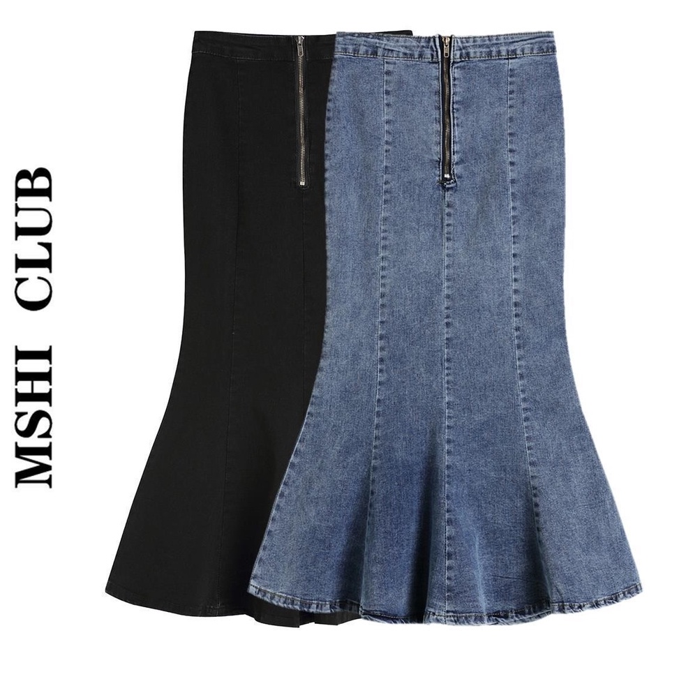 Wow Murah Meriah Rok Fishtail Fashion Kasual Rok jeans panjang wanita rok sobek JUMBO korean style w
