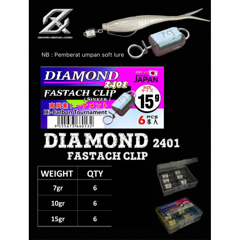 AXZ Diamond Fastach Clip 2401 harga per box/ timah untuk wormhook/ pemberat Soft Lure
