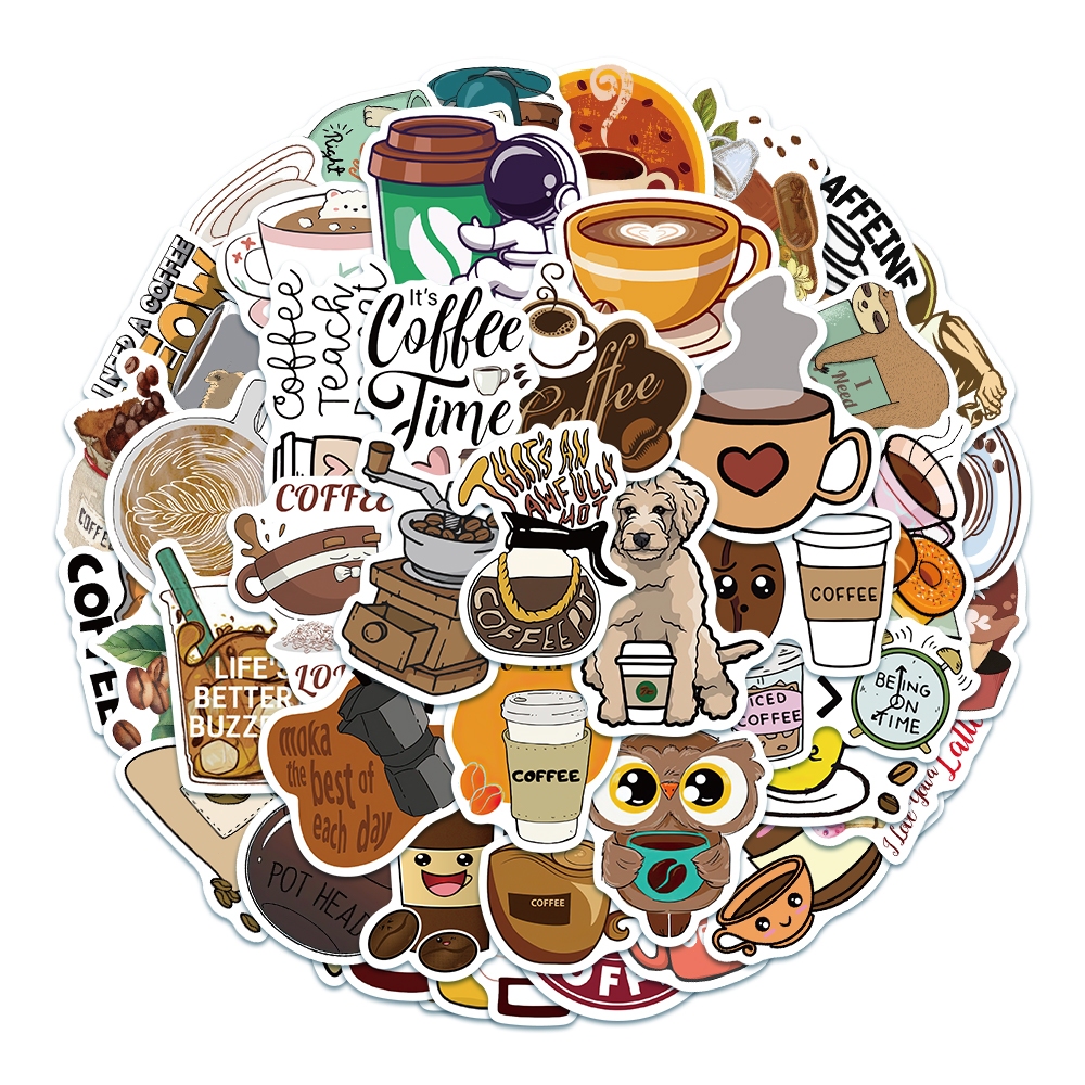 

COD✨50 buah Gaya kopi lucu stiker untuk Buku Tempel/Buku Harian/Dekorasi Laptop/Sticker Helm Tahan Air Vinil/Stiker Tablet Ponsel stiker tahan air berperekat