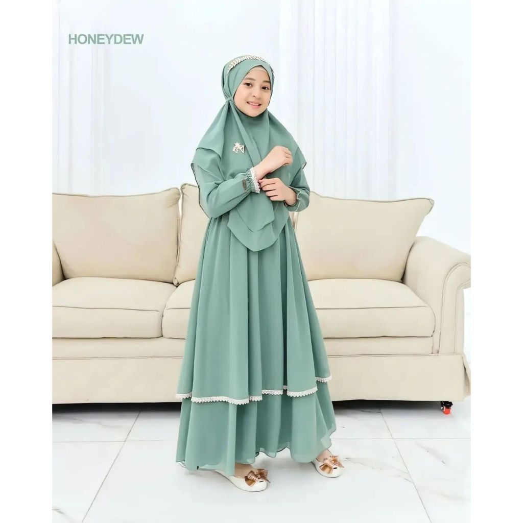 Candera Syar'i Anak Plus Hijab 11-14 Tahun Gamis Muslim Polos Anak Perempuan Ceruty Babydoll Mix Ren
