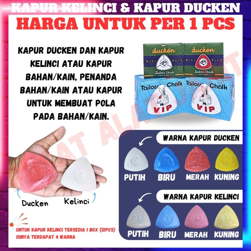 KAPUR WARNA MENGGAMBAR PENANDA POLA JAHIT BAHAN KAIN TAILOR CHALK SEGITIGA CAP DUCKEN - KELINCI PER 