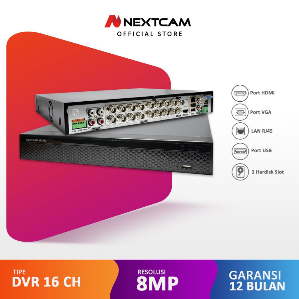 Nextcam DVR/XVR/NVR Hybrid CCTV 16Channel  AI FACE HD 4K Support 8MP Bisa online HP Support Analog d