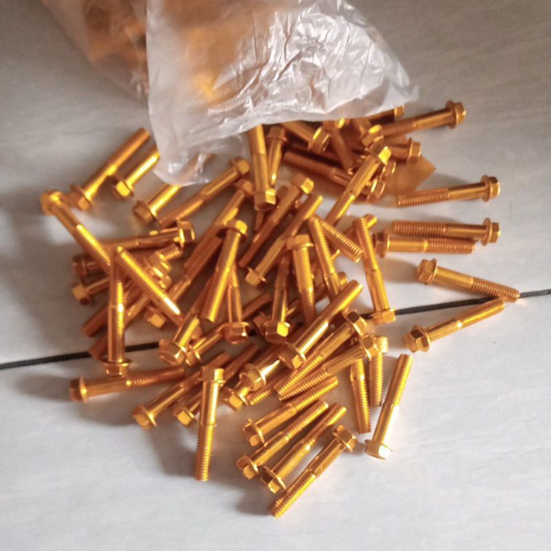 baut m6 baut ukuran 10 panjang 3,5cm warna gold aluminium