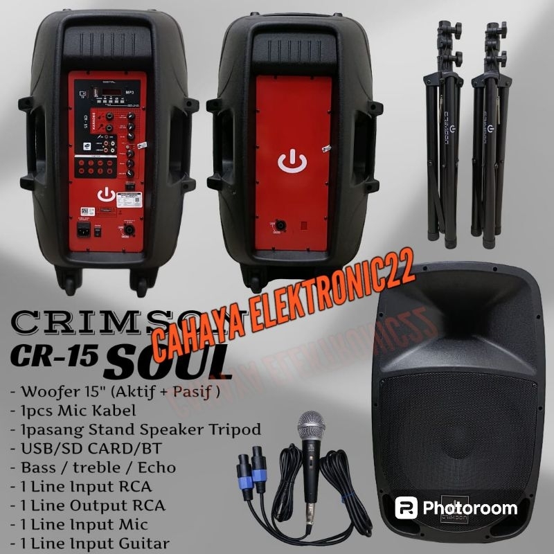 PAKET KOMPLIT SPEAKER AKTIF CRIMSON 15 INCH BLUETOOTH TYPE SOUL 15