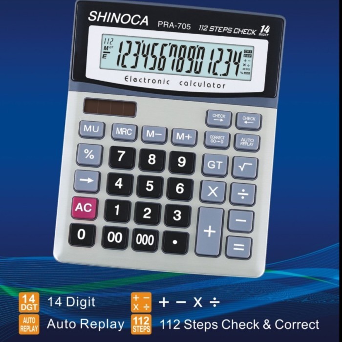 

SHINOCA Kalkulator 14 Digit PRA 705 - 122 Step Check & correct