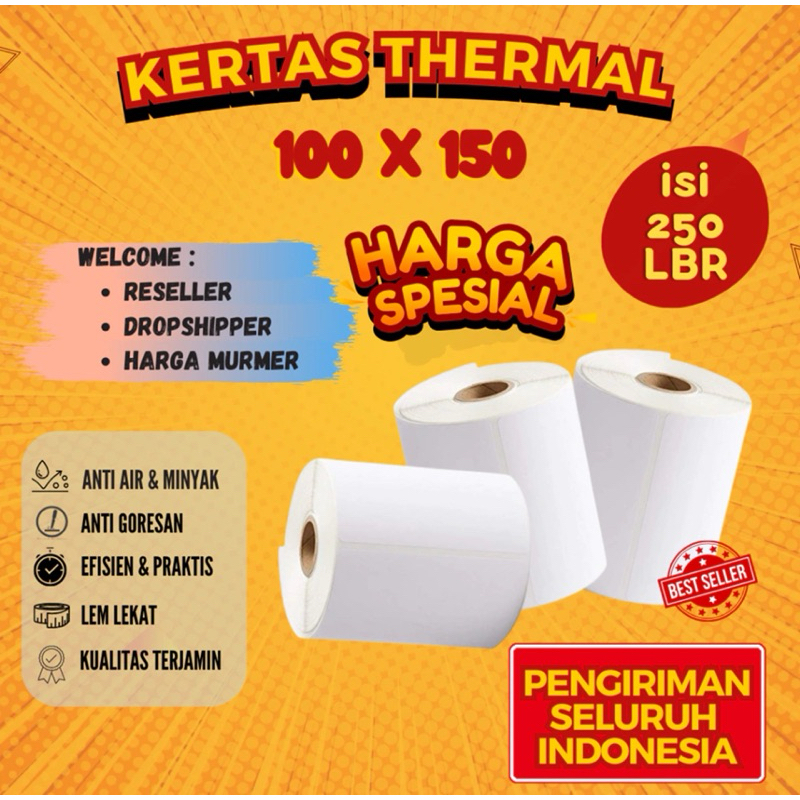 

kertas thermal || label termal premium 150 x 100mm || stiker label continuous isi 250 lembar