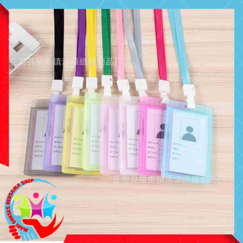 

MSBS Name Tag Id Card Transparant Gantungan Kartu Nama Plastik Vertical Lanyard Potrait Motif Polos Warna Warni Tanda Pengenal Bening Horizontal