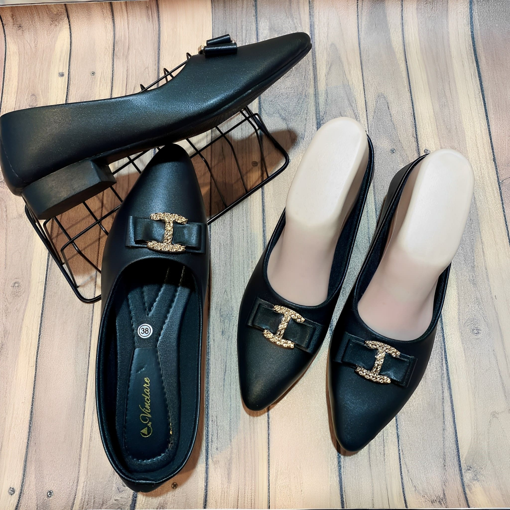 VRITA - Flatshoes Wanita Sepatu Kerja Pantofel Polos Hitam Pansus