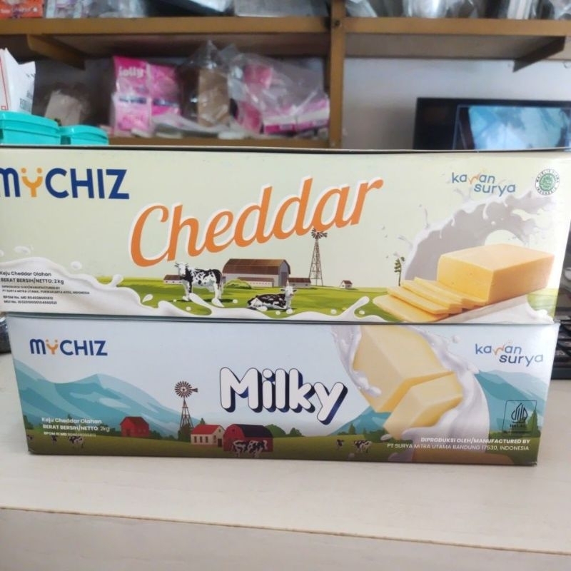 

Keju mychiz 2kg (Varian milky & cheddar)