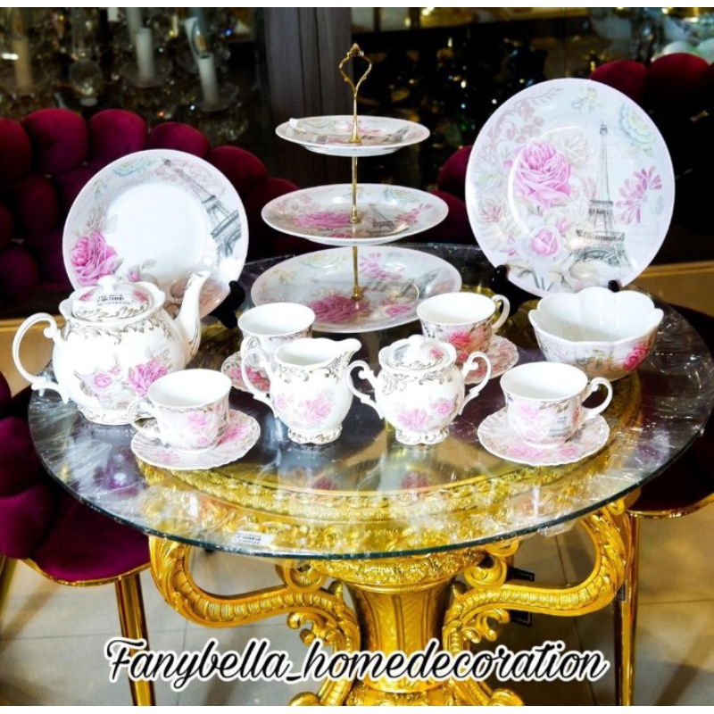 KERAMIK DAPUR PRASMANAN TIER MANGKOK PIRING KERAMIK TEA SET