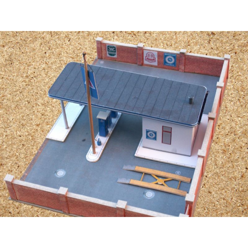 Lembaran pola papercraft diorama pom bensin skala 87 (OP-N3)