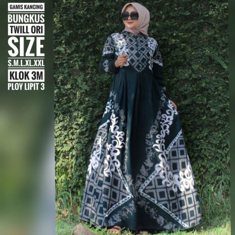 Gamis Twill Premium Motif super Batik Pekalongan Original Kaftan Abaya Anjanistore terbaru Gamis Kaf