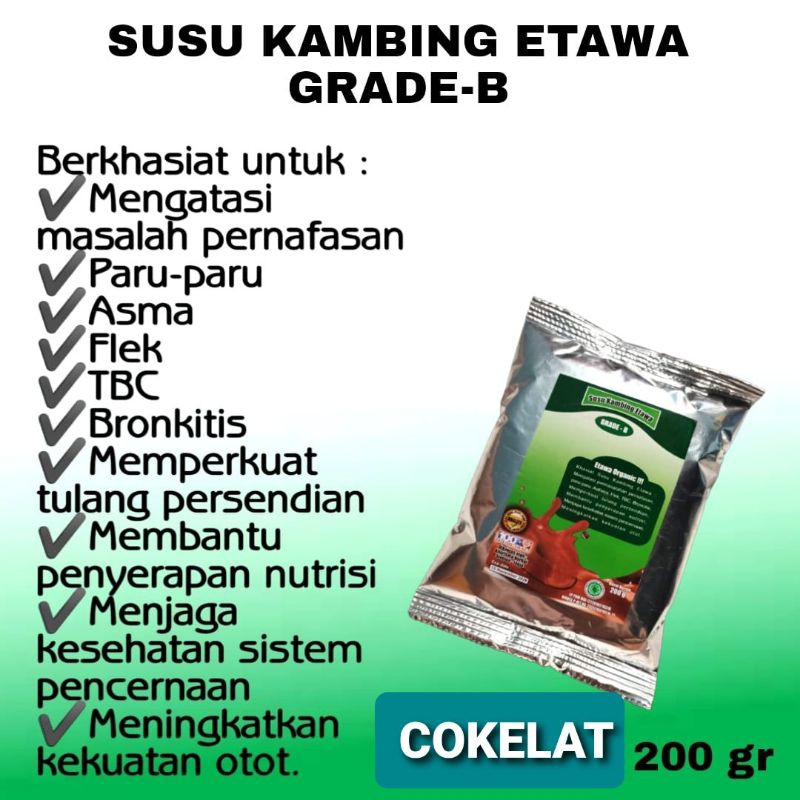 

SUSU KAMBING ETAWA GRADE-B 200GR RASA COKELAT