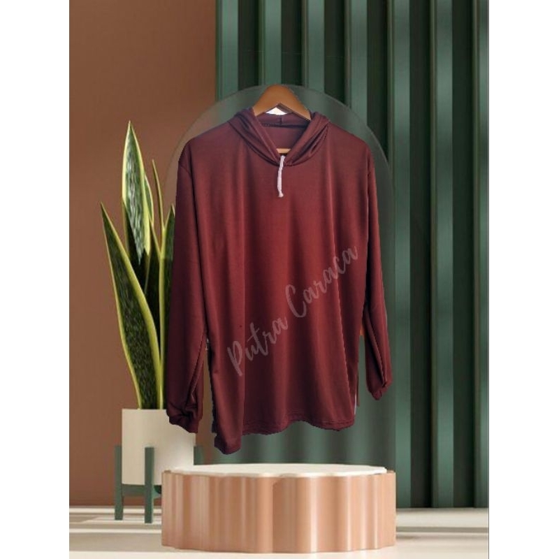 Kaos sawah Lengan panjang Pria Bertudung Coklat polos KAOS PROYEK TERMURAH