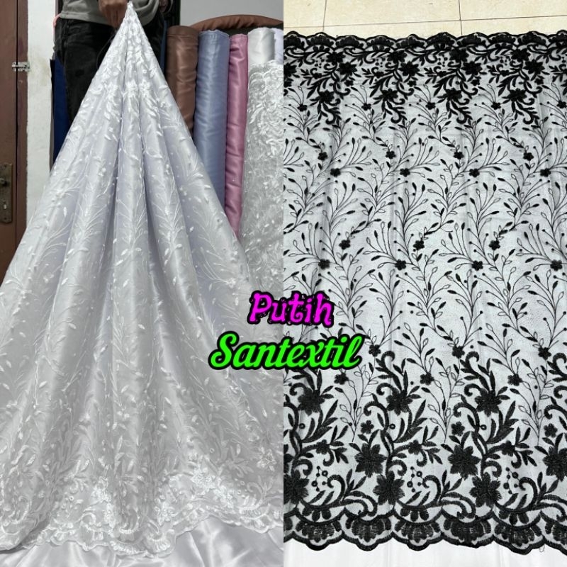 TERMURAH...KAIN TILLE TULLE AKAR MUTIARA BORDIR ATAS BAWAH/BAHAN BROKAT MUTIARA