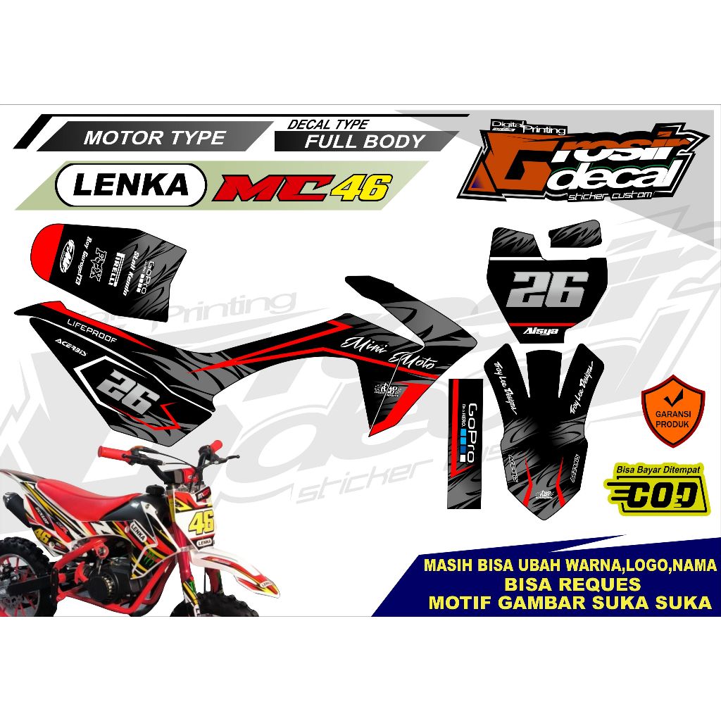 Decal Sticker Trail Mini LENKA 50cc Stiker Mini Trail Lenka MC46 50cc Full Body