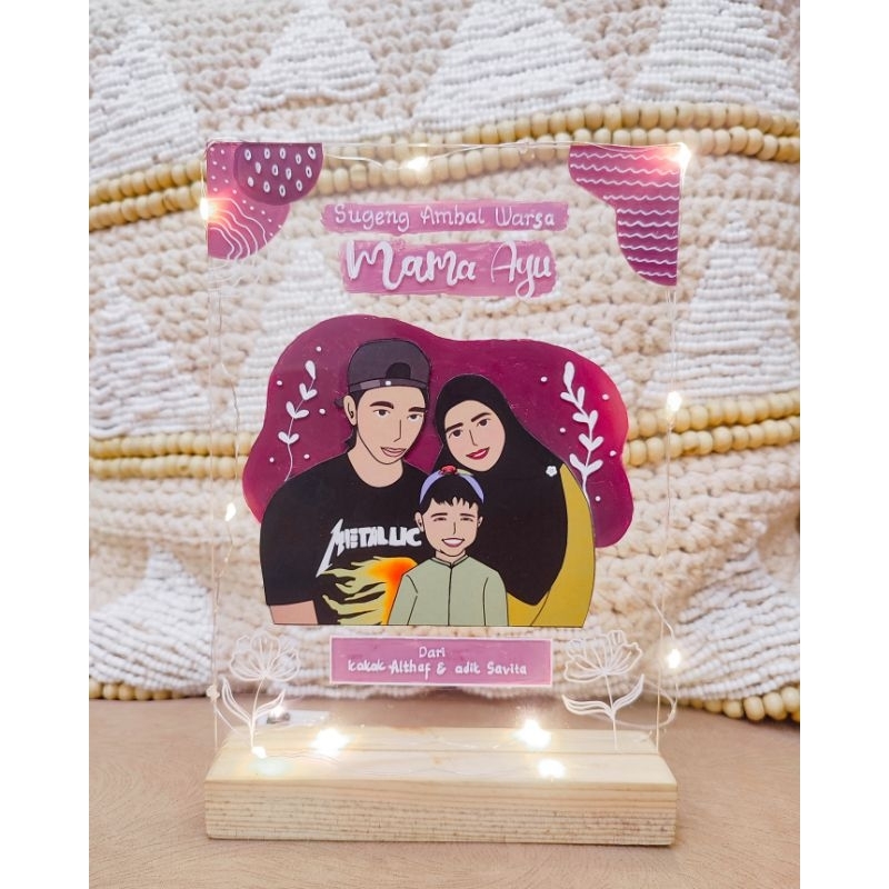 LAMPU TIDUR ILUSTRASI KADO LATTERING AKRILIK CUSTOM LUCU