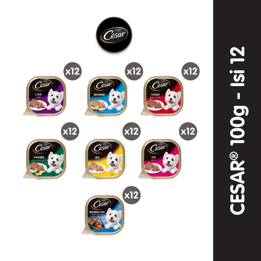 

23bagusmenshop - Cesar Dog Food Basah Premium 100gr x12 Kaleng Makanan Anjing Wet Food