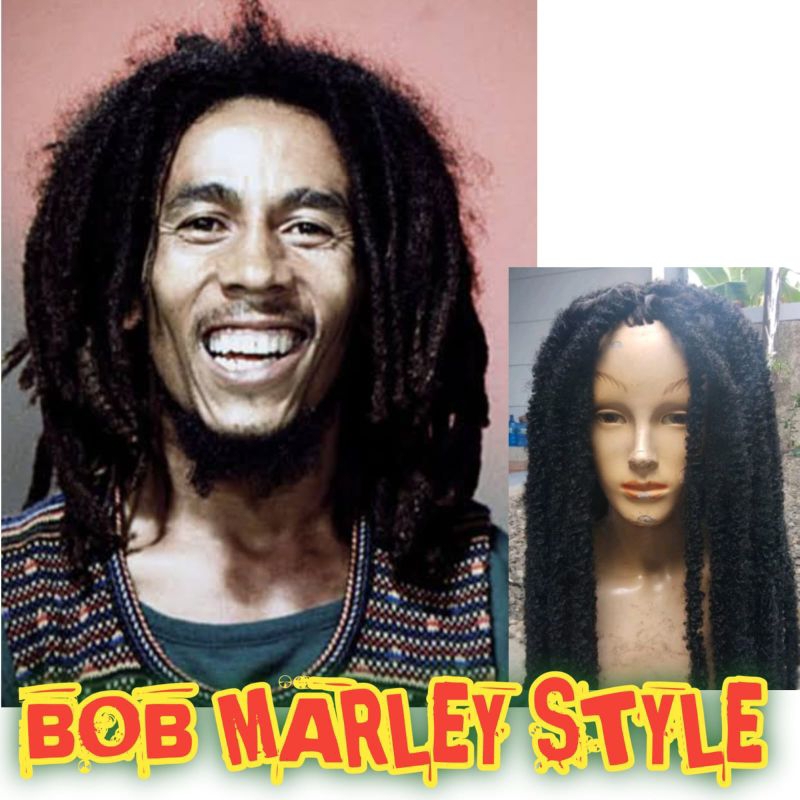 Wig Pria Rambut Gimbal Panjang Warna Hitam Gaya Penyayi Bob Marley