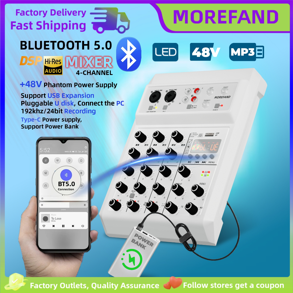 Mixer Audio Profesional Mixer Audio Profesional mixer mixer kecil 4 saluran Mendukung pemutaran Blue