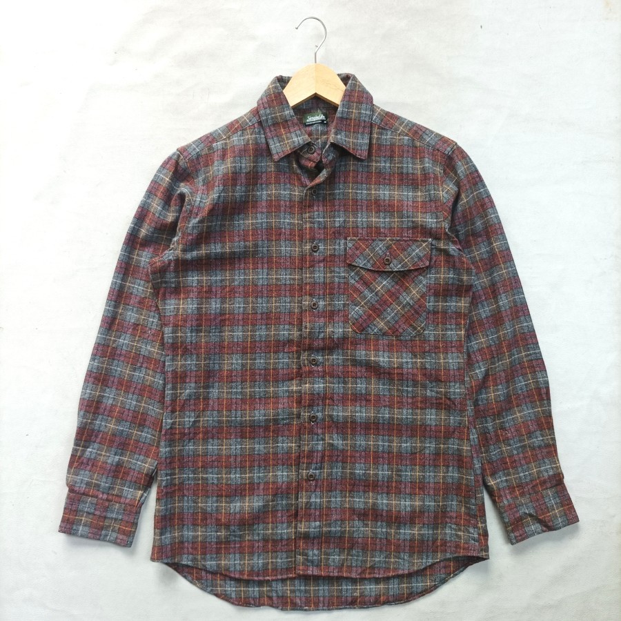 kemeja vintage simplelife shadow plaid wool flannel shirt casual outer