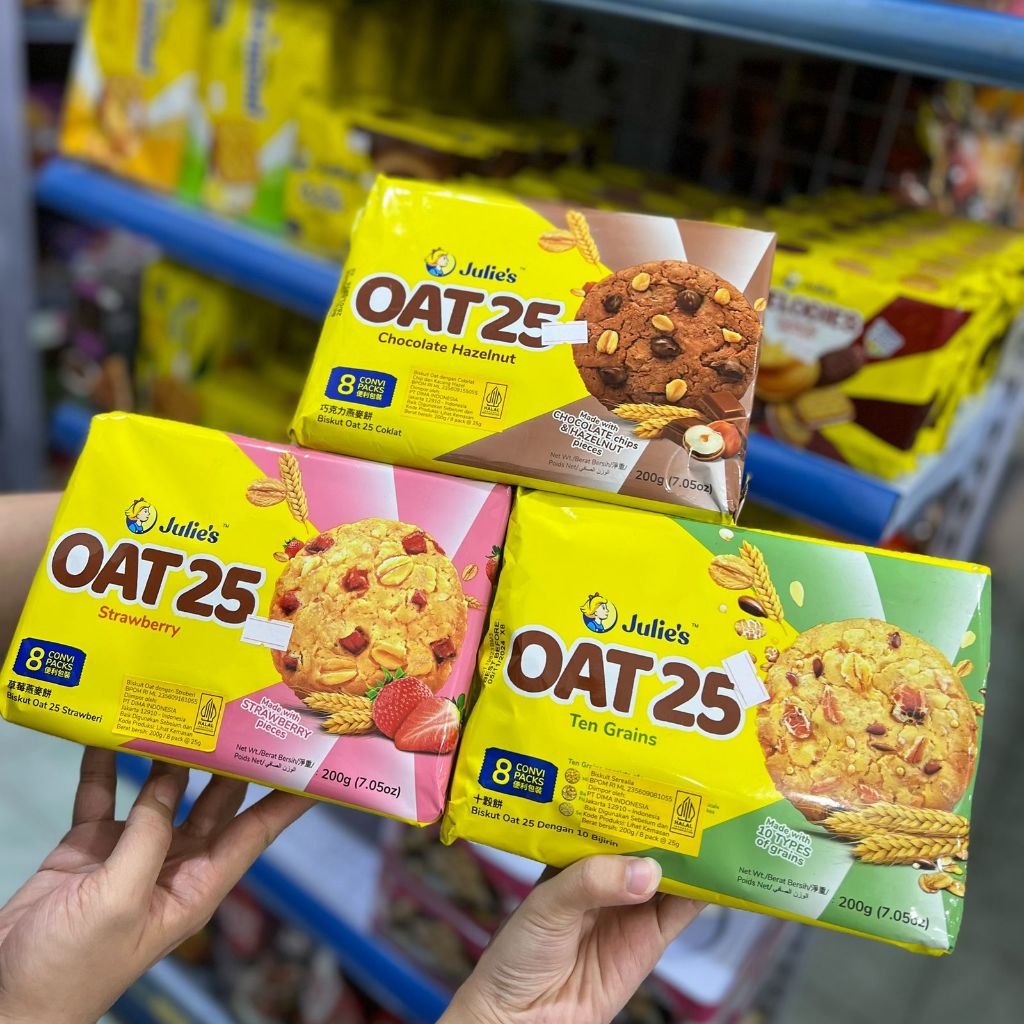 

JULIE'S OAT 25 200 GR | BISKUIT COKELAT CHIP KACANG HAZELNUT SEREALIA STROBERI