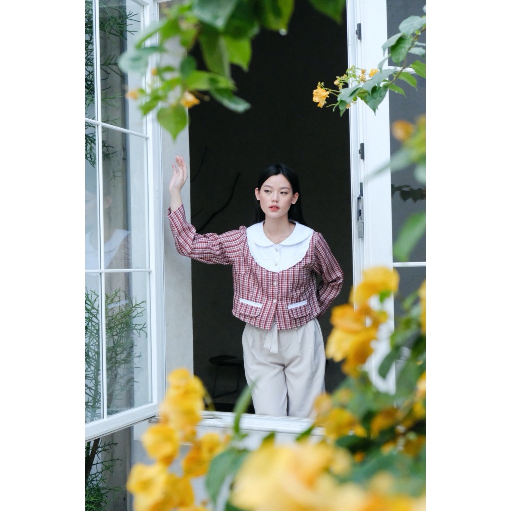 Katarina Daily - Collar Tweed Top | atasan tweed korea