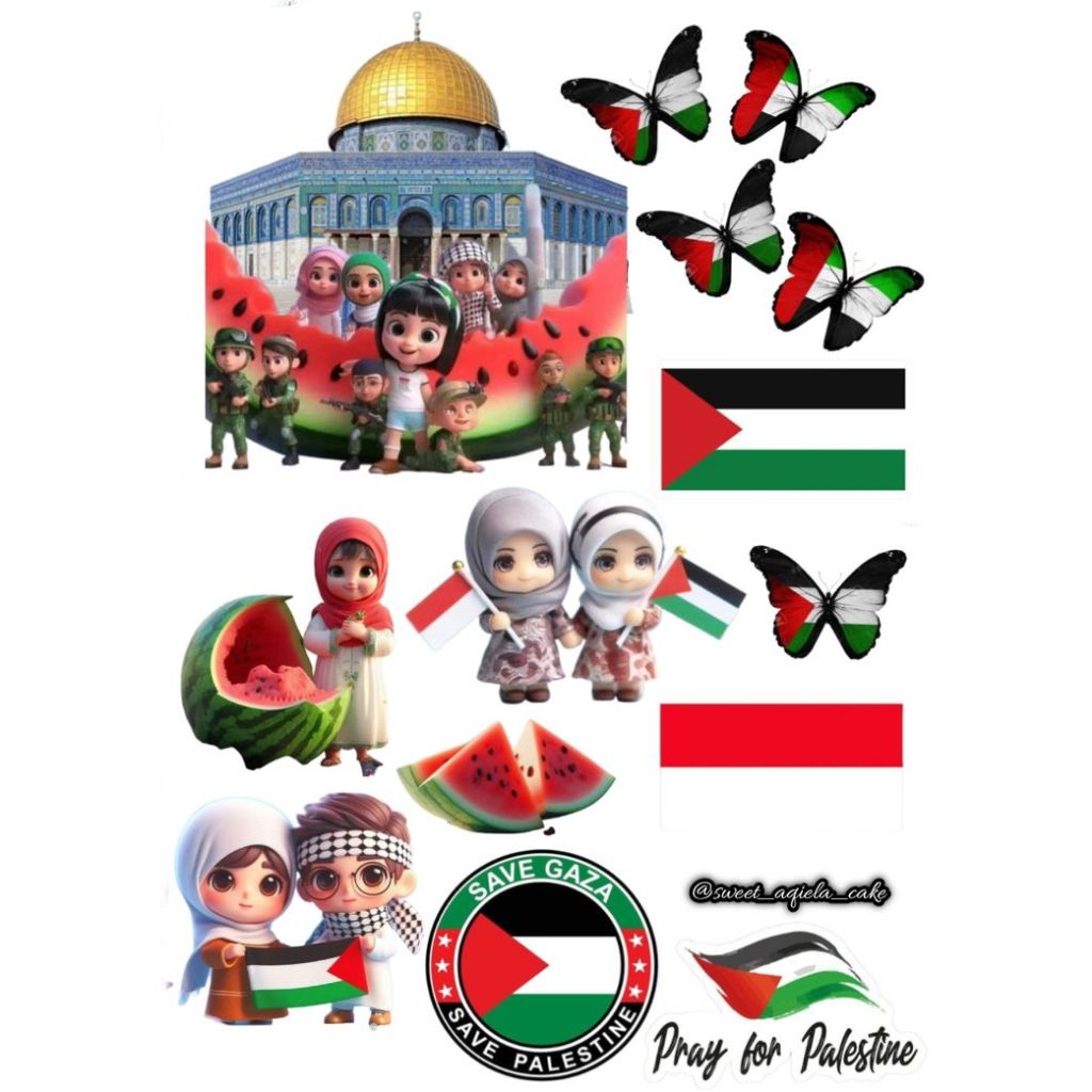 Free Palestine/hiasan kue/hiasan buket/hiasan/topper palestine/Topper Cake Happy Birthday