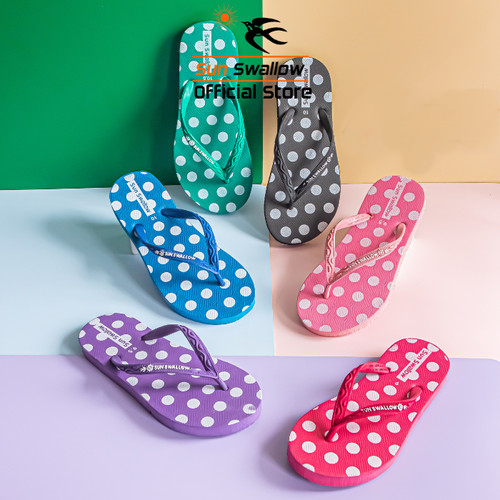 Sandal Jepit Karet Wanita Swallow Black Polkadot - Flip Flop Sandal perempuan Terbaru - Sandal Jepit
