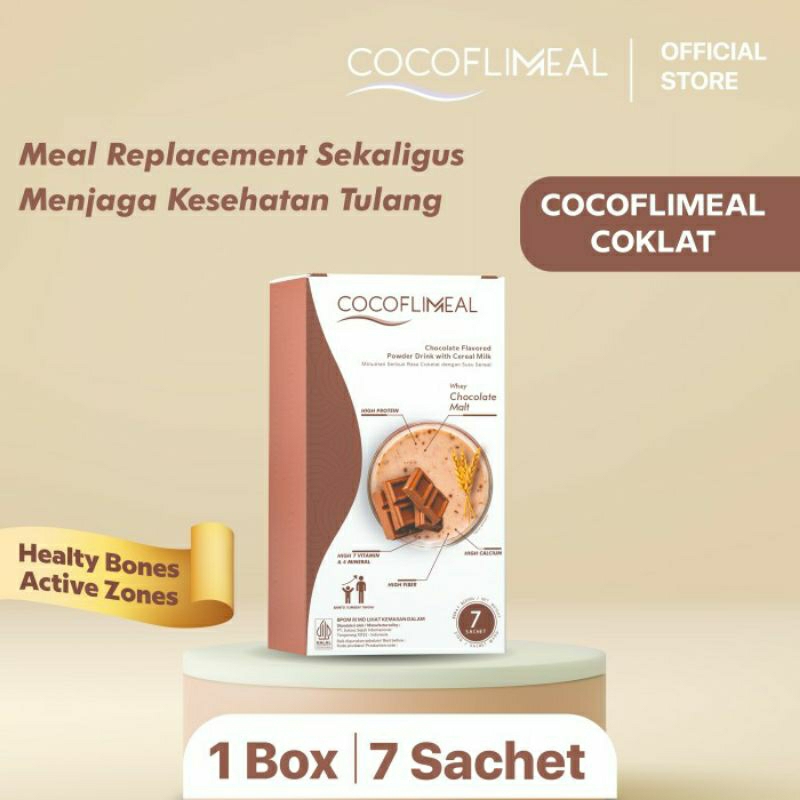 

Cocoflimeal Choco 1 BOX Isi 7 Sachet | Meal Replacement | BPOM & HALAL