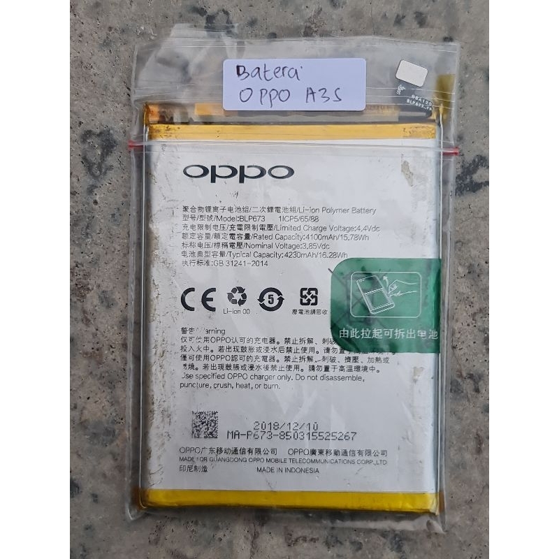 Baterai oppo a3s original