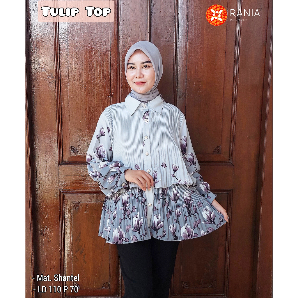 Blus Atasan Plisket Wanita Cewek Tulip