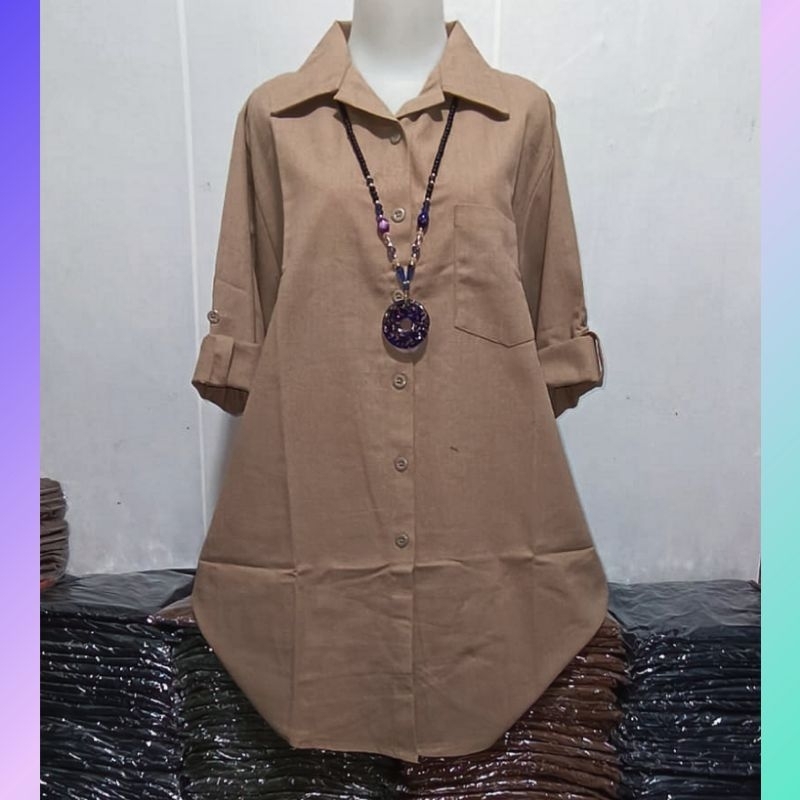 Tunik Wanita Kemeja Polos Katun Rami