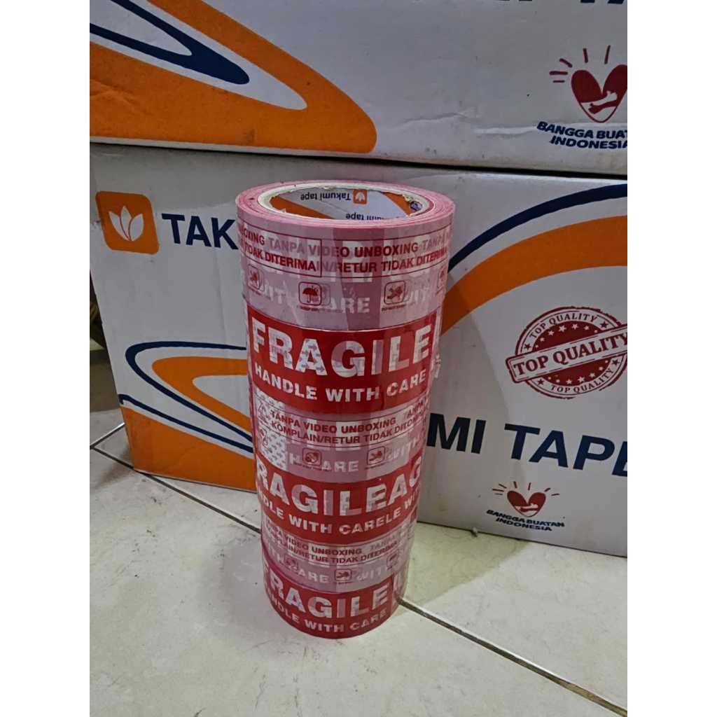 

LAKBAN FRAGILE UNBOXING 100YARD FULL X 45MM 50MICRON 1SLOT ISI 6ROLL KUALITAS LAKBAN SUPER REKAT TEBAL