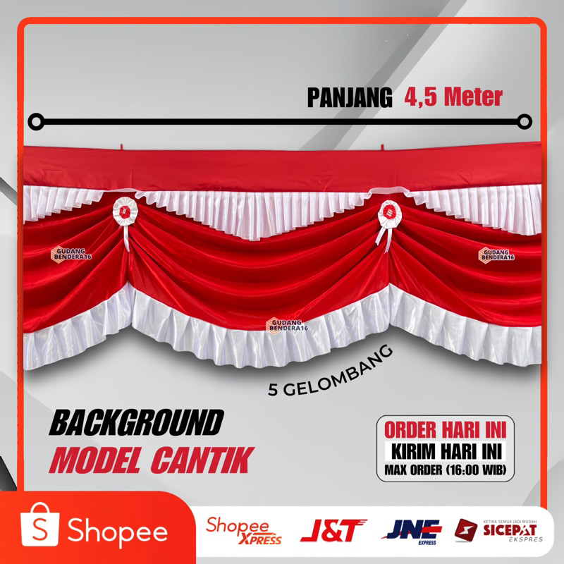 BENDERA BACKGROUND ISTANA 5 GELOMBANG PANJANG -+4,5M