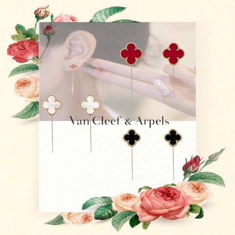 Van Cleef & Arpels anting seri empat daun permata/anting rumbai wanita/Anting wanita emas 18K