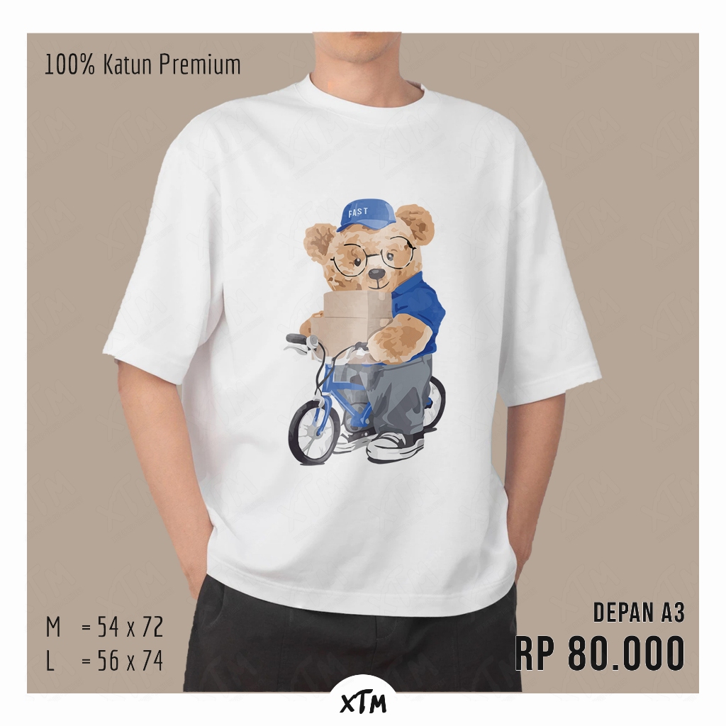 Baju Kaos Atasan Beruang Distro Pria Wanita Kekinian ADLV Lucu Jumbo Oversize Lengan Pendek | xtmwea