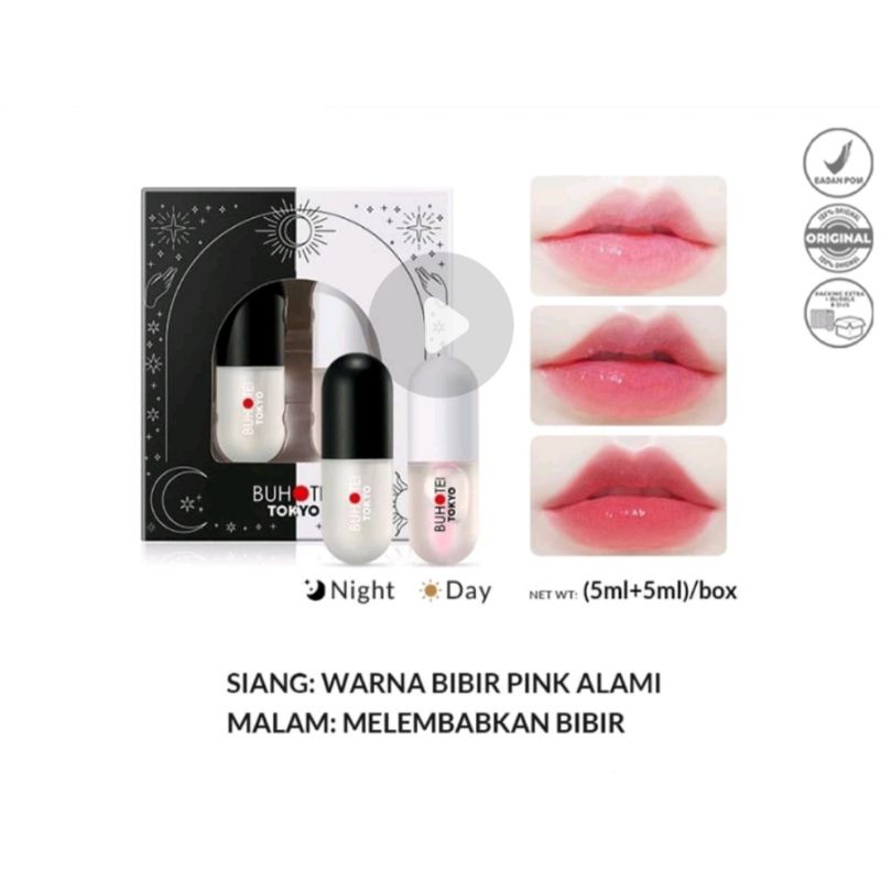 BIOAQUA X BUHOTEI Day & Night Lip Serum Set (5ml + 5ml) Serum Bibir Pink Alami Lip Gloss Lip Oil