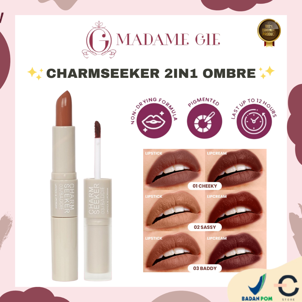 [ORI BPOM] MADAME GIE Charmseeker 2in1 Ombre - Make Up Soft Matte Finish | Lipstik Lipcream 2 in 1