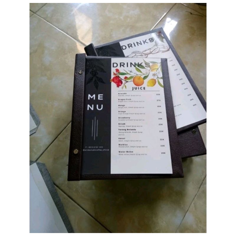 

Cover Buku Menu Hotel,Resto,Caffe,Kedai Dll Size A4 Satu muka ready stock