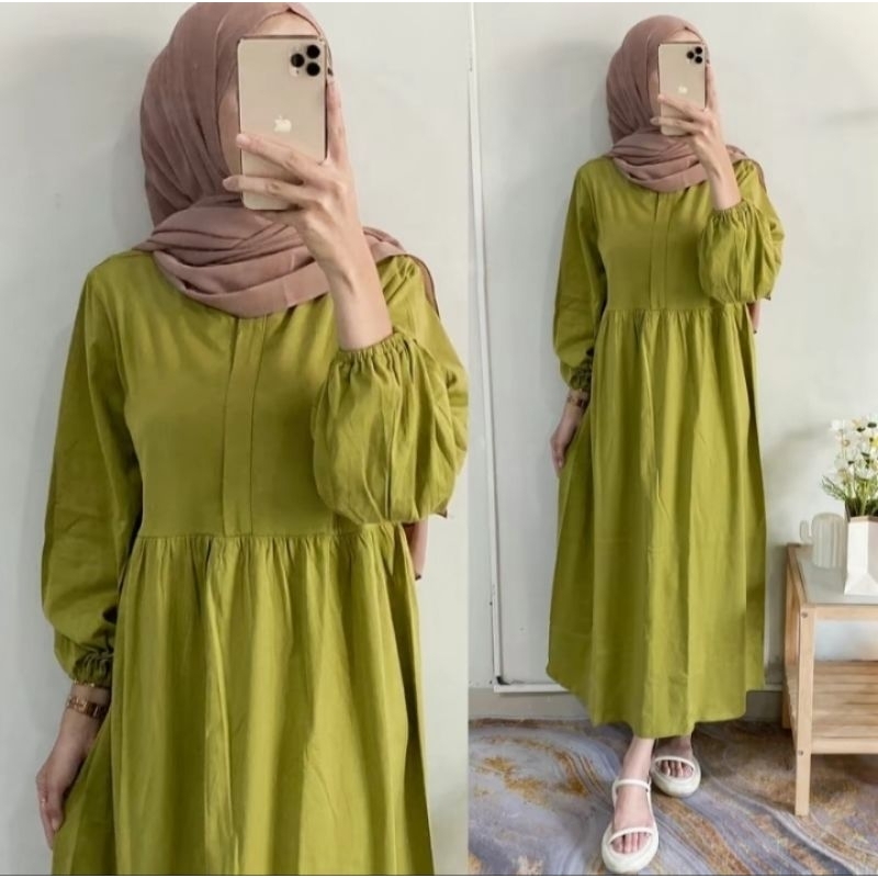 Balena MIDI dress katun rayon twill premium/ dress muslimah/ home dress nyaman, lembut dipakai dan t